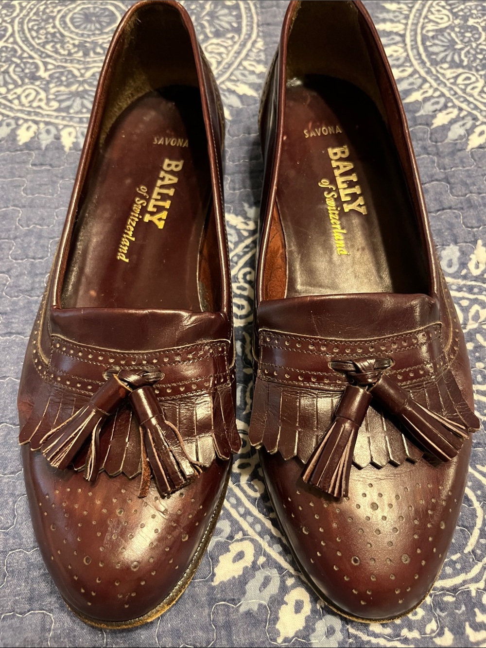 Bally Burgundy Leather Tassel Loafers for Men